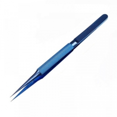 Blue Straight Head Titanium Alloy Ultra Precise Tweezer