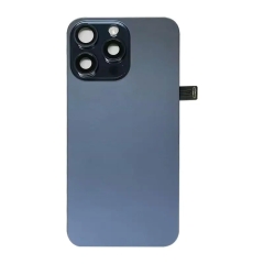 Back Glass w/ Camera Lens / Steel Plate / Wireless NFC Charging MagSafe Magnet / Flashlight Flex for iPhone 15 Pro Max - Blue Titanium