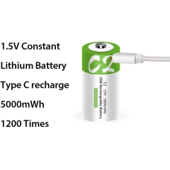 1.5V Type-C No. C2 size lithium ion USB Rechargeable LR14 Battery (1pc/pack)