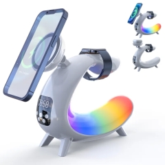15W Wireless Fast Charge Device With Lamp & Speaker & Clock