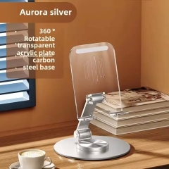 Clear Acrylic Metal Desk Mobile phone Stand 360° Rotatable For iPhone / Samsung / Tablet Holder