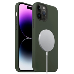 For iPhone 15 Pro Max Liquid Silicone Full Coverage MagSafe Phone Case(Deep Green)