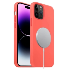 For iPhone 15 Pro Liquid Silicone Full Coverage MagSafe Phone Case(Pink Orange)