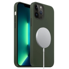 For iPhone 13 Pro Max Liquid Silicone Full Coverage MagSafe Phone Case(Deep Green)