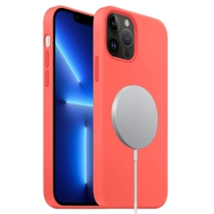 For iPhone 13 Pro Liquid Silicone Full Coverage MagSafe Phone Case(Pink Orange)