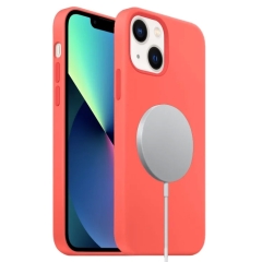For iPhone 13 Liquid Silicone Full Coverage MagSafe Phone Case(Pink Orange)
