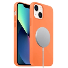 For iPhone 13 mini Liquid Silicone Full Coverage MagSafe Phone Case(Orange)