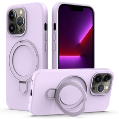 For iPhone 12 Pro Max Liquid Silicone MagSafe Magnetic Phone Case with Ring Holder(Lilac Purple)