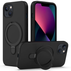 For iPhone 14 Liquid Silicone MagSafe Magnetic Phone Case with Ring Holder(Black)