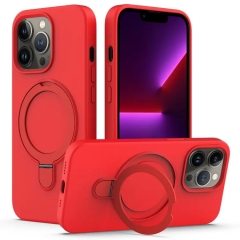 For iPhone 13 Pro Max Liquid Silicone MagSafe Magnetic Phone Case with Ring Holder(Red)