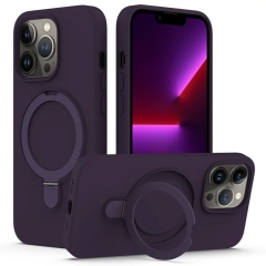 For iPhone 13 Pro Max Liquid Silicone MagSafe Magnetic Phone Case with Ring Holder(Purple)
