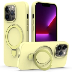 For iPhone 13 Pro Max Liquid Silicone MagSafe Magnetic Phone Case with Ring Holder(Yellow)