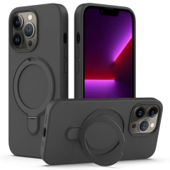 For iPhone 13 Pro Max Liquid Silicone MagSafe Magnetic Phone Case with Ring Holder(Carbon Black)