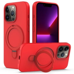 For iPhone 15 Pro Liquid Silicone MagSafe Magnetic Phone Case with Ring Holder(Red)