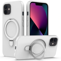 For iPhone 11 Liquid Silicone MagSafe Magnetic Phone Case with Ring Holder(White)