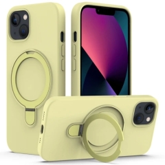 For iPhone 14 Liquid Silicone MagSafe Magnetic Phone Case with Ring Holder(Yellow)