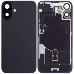 Back Glass w/ Camera Lens / Steel Plate / Wireless NFC Charging MagSafe Magnet / Flashlight Flex for iPhone 16 - Black
