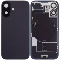 Back Glass w/ Camera Lens / Steel Plate / Wireless NFC Charging MagSafe Magnet / Flashlight Flex for iPhone 16 Plus - Black