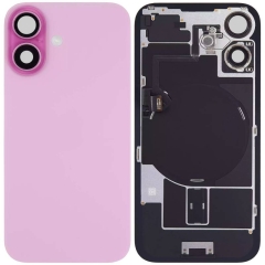 Back Glass w/ Camera Lens / Steel Plate / Wireless NFC Charging MagSafe Magnet / Flashlight Flex for iPhone 16 Plus - Pink
