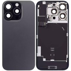Back Glass w/ Camera Lens / Steel Plate / Wireless NFC Charging MagSafe Magnet / Flashlight Flex for iPhone 16 Pro - Black Titanium