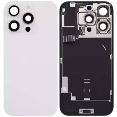 Back Glass w/ Camera Lens / Steel Plate / Wireless NFC Charging MagSafe Magnet / Flashlight Flex for iPhone 16 Pro - White Titanium