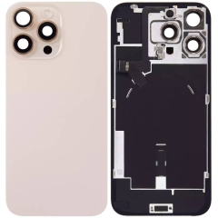 Back Glass w/ Camera Lens / Steel Plate / Wireless NFC Charging MagSafe Magnet / Flashlight Flex for iPhone 16 Pro Max - Desert Titanium