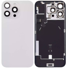 Back Glass w/ Camera Lens / Steel Plate / Wireless NFC Charging MagSafe Magnet / Flashlight Flex for iPhone 16 Pro Max - White Titanium
