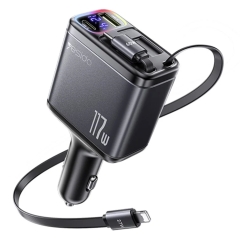 Yesido Y63 4 in 1 117W USB-C / Type-C+USB Multifunctional Retractable Dual Line Digital Display Car Fast Charger(Black)