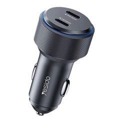 Yesido Y48 60W Car Fast Charger Aluminum Alloy Double Type-C/USB-C Port Car Charger(Black)