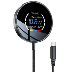 Yesido DS28 15W Smart Digital Display Magnetic Wireless Charger with 1.2m Type- C Cable (Black)