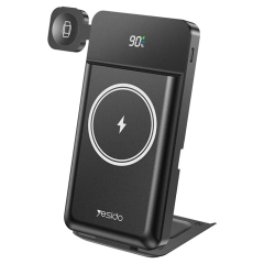Yesido YP69 Watch / Earphone / Phone Charging Stand 15W Wireless Charger 10000mAh Power Bank(Black)