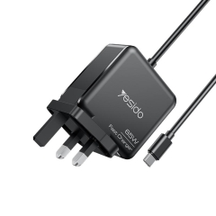 Yesido YC93 PD65W Power Adapter 2m USB-C / Type-C Cable Laptop Charger, UK Plug(Black)