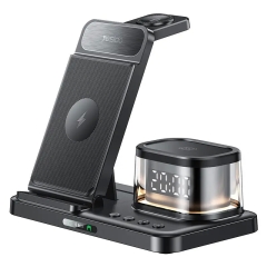 Yesido DS22 5 in 1 Multifunction Clock Wireless Fast Charge Station For iPhone / Apple Watch / AirPods(Black)
