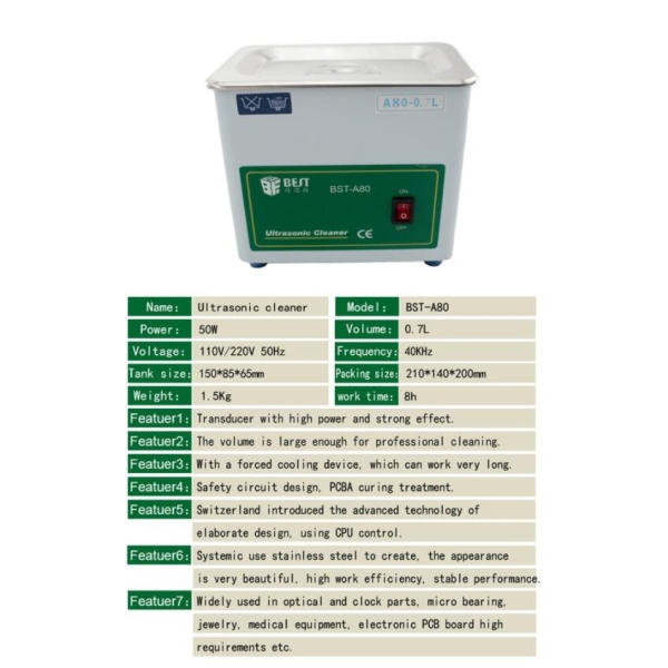 BST-A80 0.7L Digital Ultrasonic Cleaner For PCB Mainboard Cleaning
