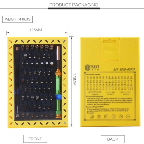 BEST BST-8928 Screwdriver Magnetic Bit Driver Kit 63 in 1 Professional Screwdrivers Set