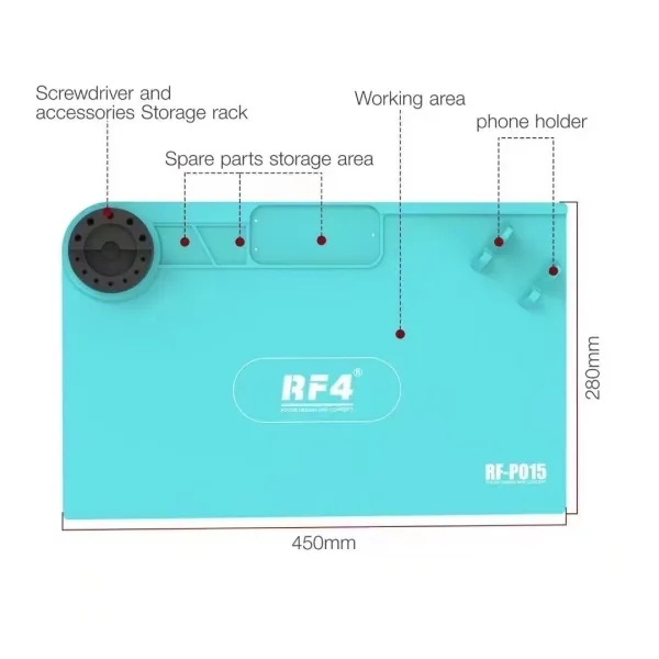 RF4 RF-PO15 High Temperature Resistant Silicone Pad With Storage Rack 450*280mm