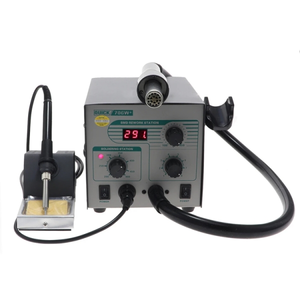Quick 706W+ 580W LED Digital Display 2 In 1 Hot Air SMD Rework Station Soldering Station Iron Heat Gun Kit