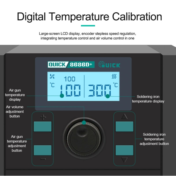 QUICK 8686D+ Hot Air Gun Lead-Free Heating Soldering Station