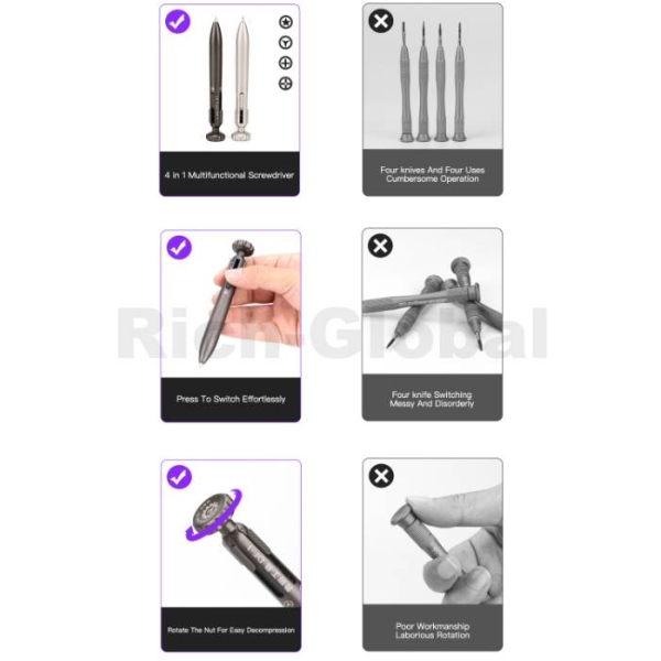 Luban DF-1 Precision Magnetic Flexibly Switch Four Heads Screwdriver Pen
