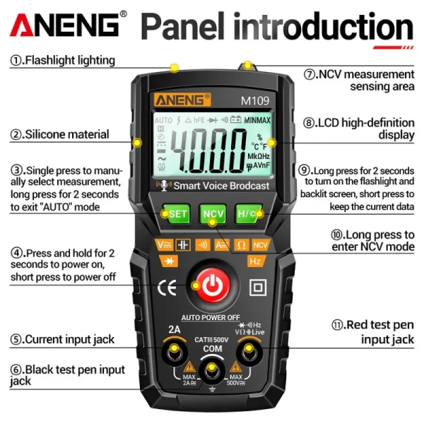 ANENG M109 Digital Multimeter with Voice Announcement