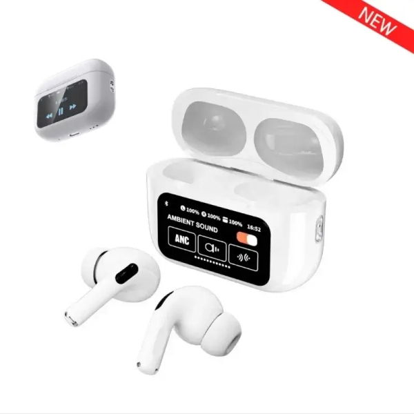A9 Pro White ANC/ENC Bluetooth 5.4 Wireless Headphones With Intelligent Display
