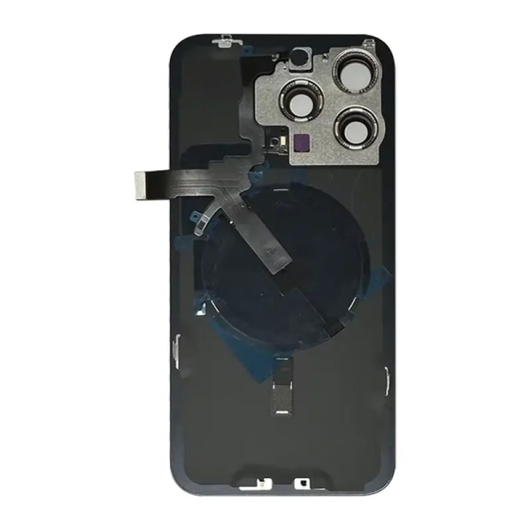 Back Glass w/ Camera Lens / Steel Plate / Wireless NFC Charging MagSafe Magnet / Flashlight Flex for iPhone 15 Pro Max - Blue Titanium