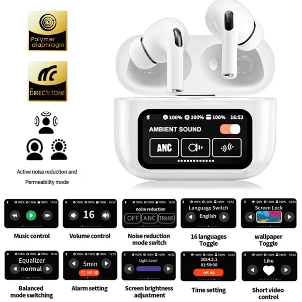 A9 Pro Black ANC/ENC Bluetooth 5.4 Wireless Headphones With Intelligent Display