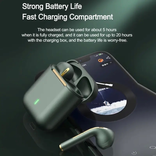 J18 Green TWS Wireless Bluetooth Headphones Stereo Earbuds Earphones