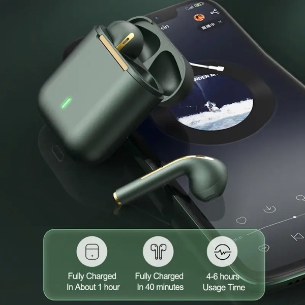 J18 Green TWS Wireless Bluetooth Headphones Stereo Earbuds Earphones