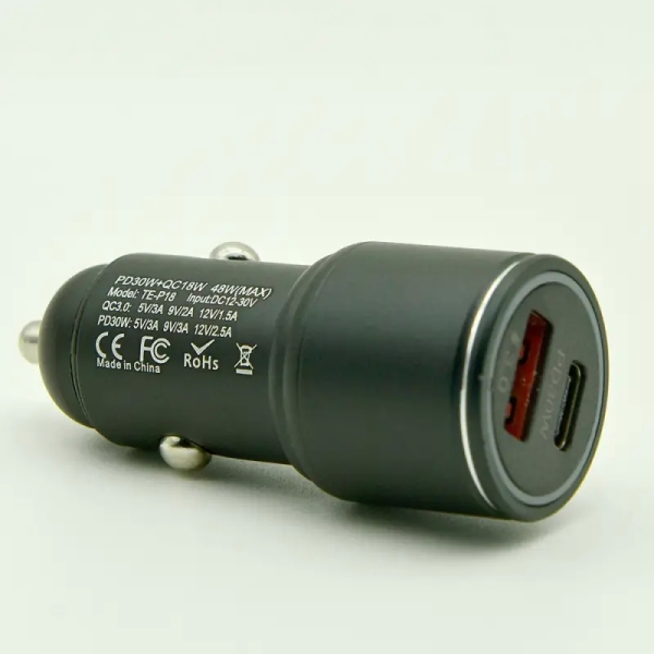 Dual Port Car Adapter (PD / QC 3.0) (48W) - Black