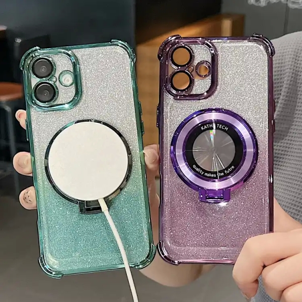 Electroplated Holder Gradient Glitter MagSafe Case For IPhone 16/ 16Plus/ 16Pro/ 16ProMax