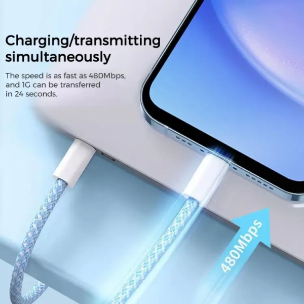 OEM 1m USB-C To C Braided Charge Cable For IPhone 15 Series (Blue)