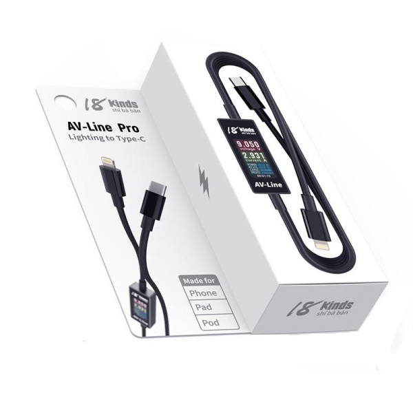 18 Kinds AV-Line Pro Charging Data Detection AMP Meter (1.2m) (USB-C to Lightning)