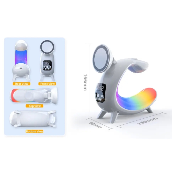 15W Wireless Fast Charge Device With Lamp & Speaker & Clock